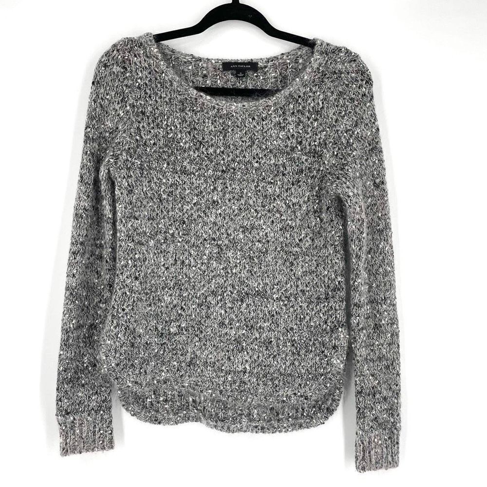 Ann Taylor Knit Wool Mohair Blend Pullover Sweater Heather Gray Small super soft